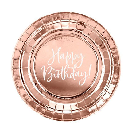 Borden Happy Birthday Rose Goud 18cm 6st van Partydeco koop je bij Partywinkel