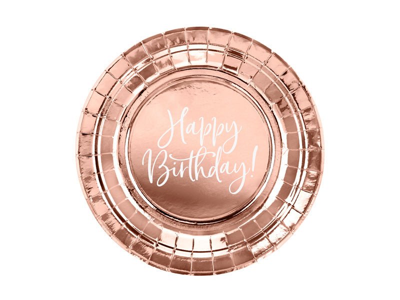 Borden Happy Birthday Rose Goud 18cm 6st van Partydeco koop je bij Partywinkel
