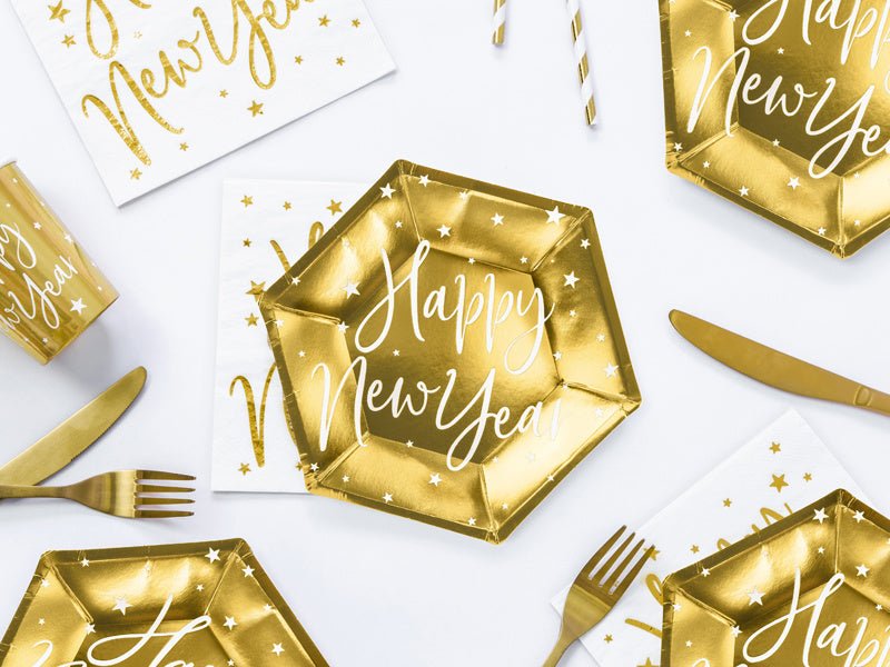 Borden Happy New Year Goud 20cm 6st van Partydeco koop je bij Partywinkel