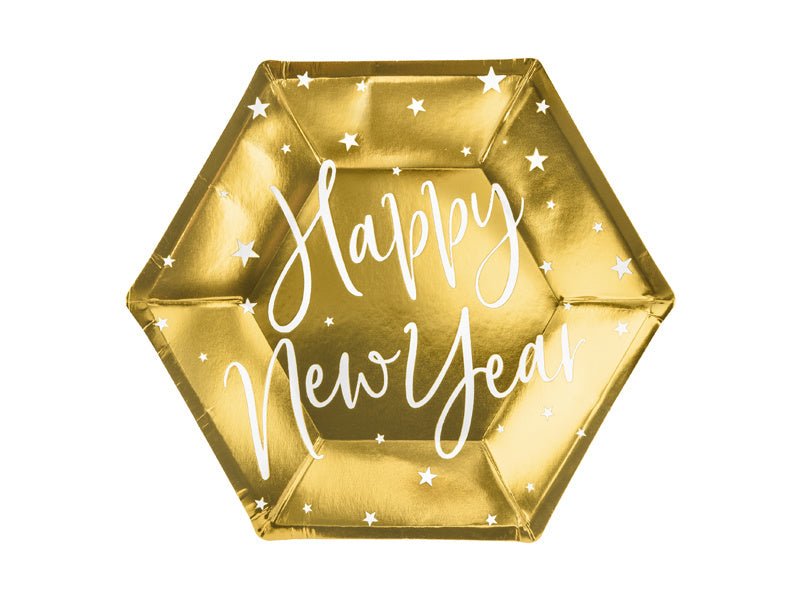 Borden Happy New Year Goud 20cm 6st van Partydeco koop je bij Partywinkel