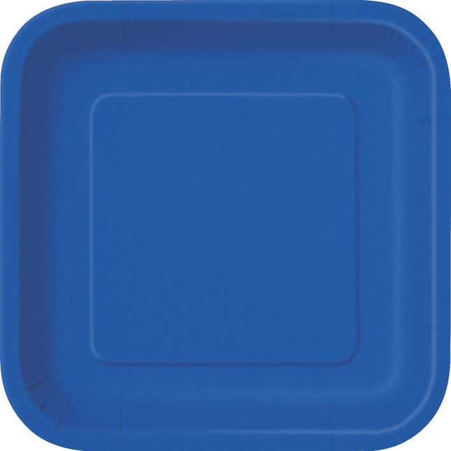 Borden Vierkant Blauw 23cm 14st van Unique koop je bij Partywinkel
