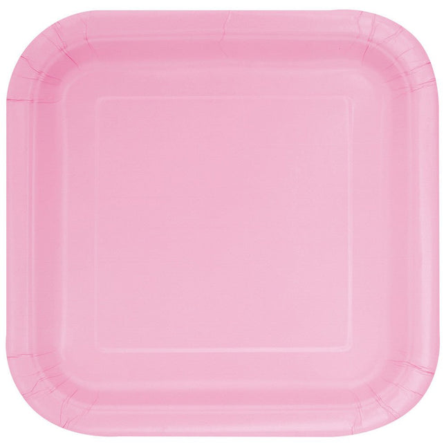 Borden Vierkant Lichtroze 23cm 14st van Unique koop je bij Partywinkel