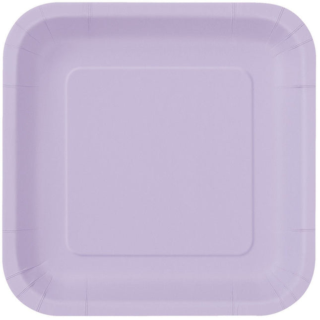 Borden Vierkant Lila 23cm 14st van Unique koop je bij Partywinkel