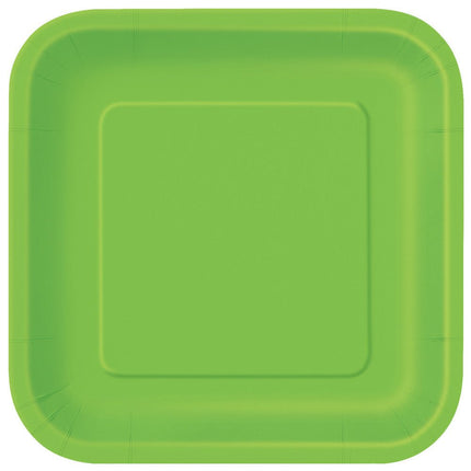 Borden Vierkant Lime Groen 23cm 14st van Unique koop je bij Partywinkel