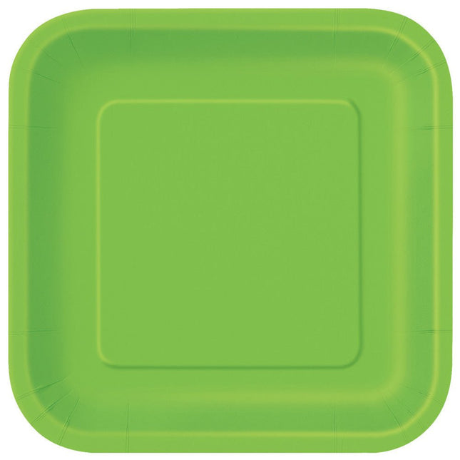 Borden Vierkant Lime Groen 23cm 14st van Unique koop je bij Partywinkel