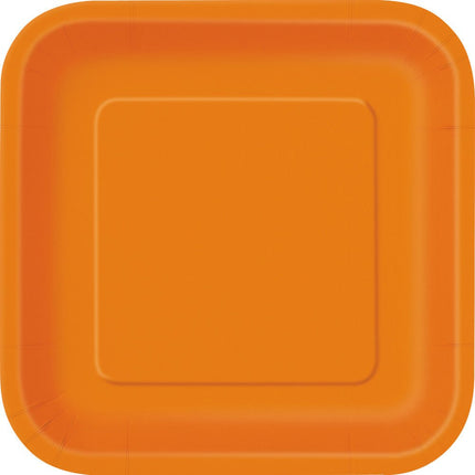 Borden Vierkant Oranje 23cm 14st van Unique koop je bij Partywinkel