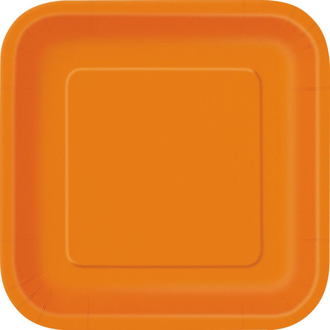 Borden Vierkant Oranje 23cm 14st van Unique koop je bij Partywinkel