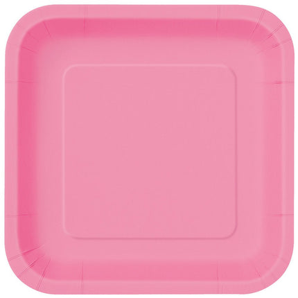 Borden Vierkant Roze 23cm 14st van Unique koop je bij Partywinkel