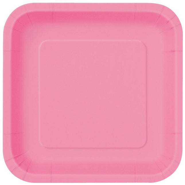 Borden Vierkant Roze 23cm 14st van Unique koop je bij Partywinkel