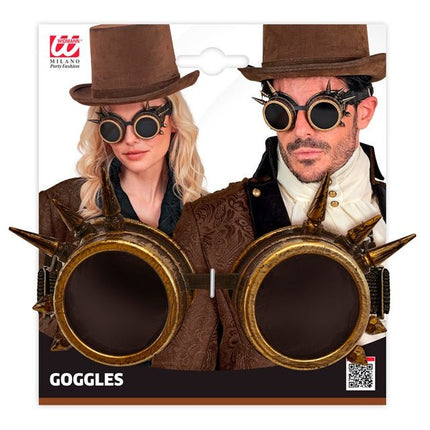 Bril Steampunk Antiek Goud Gespijkerd van Widmann koop je bij Partywinkel