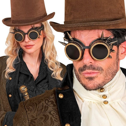 Bril Steampunk Antiek Goud Gespijkerd van Widmann koop je bij Partywinkel