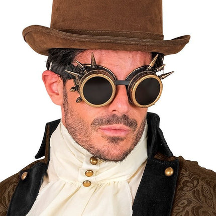 Bril Steampunk Antiek Goud Gespijkerd van Widmann koop je bij Partywinkel