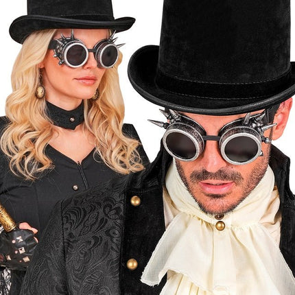 BRIL STEAMPUNK ANTIEK ZILVER GESPIJKERD van Widmann koop je bij Partywinkel