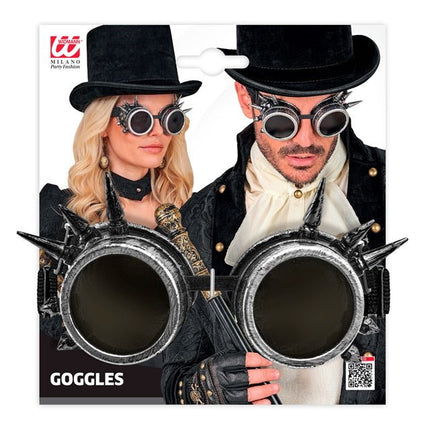 BRIL STEAMPUNK ANTIEK ZILVER GESPIJKERD van Widmann koop je bij Partywinkel