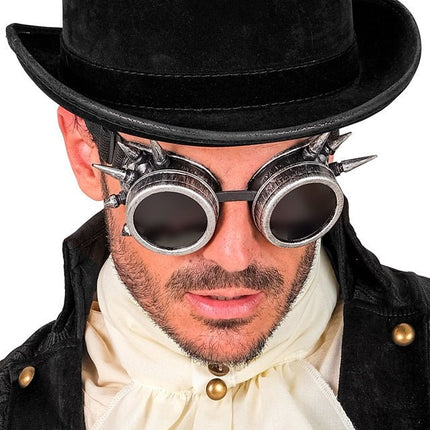 BRIL STEAMPUNK ANTIEK ZILVER GESPIJKERD van Widmann koop je bij Partywinkel