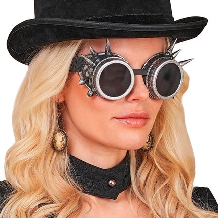 BRIL STEAMPUNK ANTIEK ZILVER GESPIJKERD van Widmann koop je bij Partywinkel