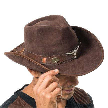 Brown Cowboy Hat with Bull's Head, One Size