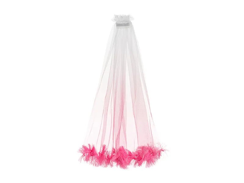 Bruiloft Sluier Wit Met Roze Kwastjes van Partydeco koop je bij Partywinkel
