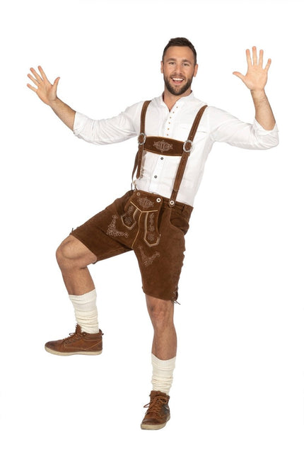 Bruine Lederhose Heren Kort van Wilbers & Wilbers koop je bij Partywinkel