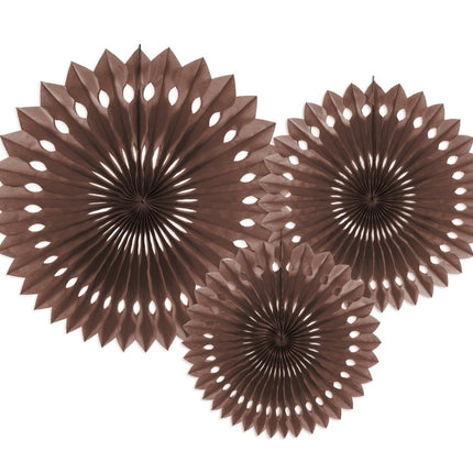 Bruine Papieren Waaiers 20cm 3st van Partydeco koop je bij Partywinkel