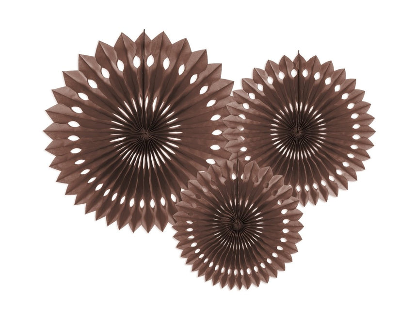 Bruine Papieren Waaiers 20cm 3st van Partydeco koop je bij Partywinkel