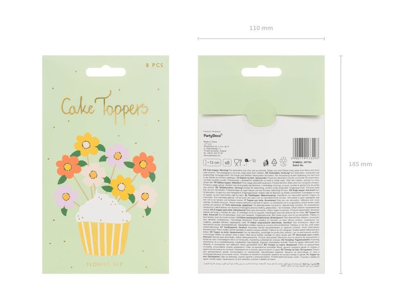 Caketopper Bloemen Mix 13cm 8st van Partydeco koop je bij Partywinkel