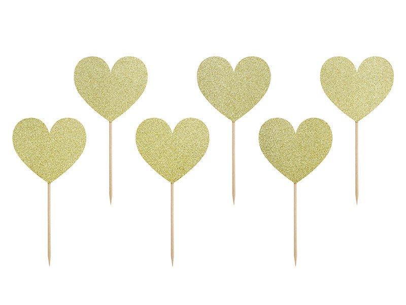 Caketopper Hartjes Goud 6st van Partydeco koop je bij Partywinkel