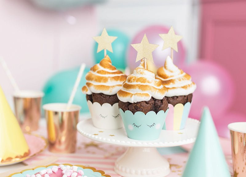 Caketopper Sterren Goud 11,5cm 6st van Partydeco koop je bij Partywinkel