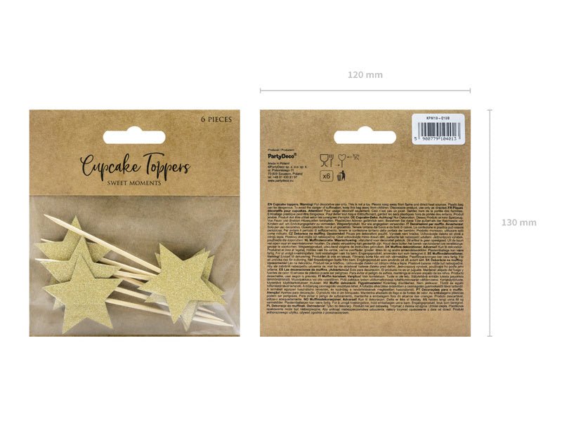 Caketopper Sterren Goud 11,5cm 6st van Partydeco koop je bij Partywinkel