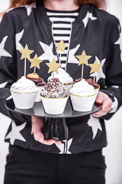 Caketopper Sterren Goud 11,5cm 6st van Partydeco koop je bij Partywinkel
