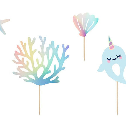 Caketopper Zeedieren 15,5cm 4st van Partydeco koop je bij Partywinkel