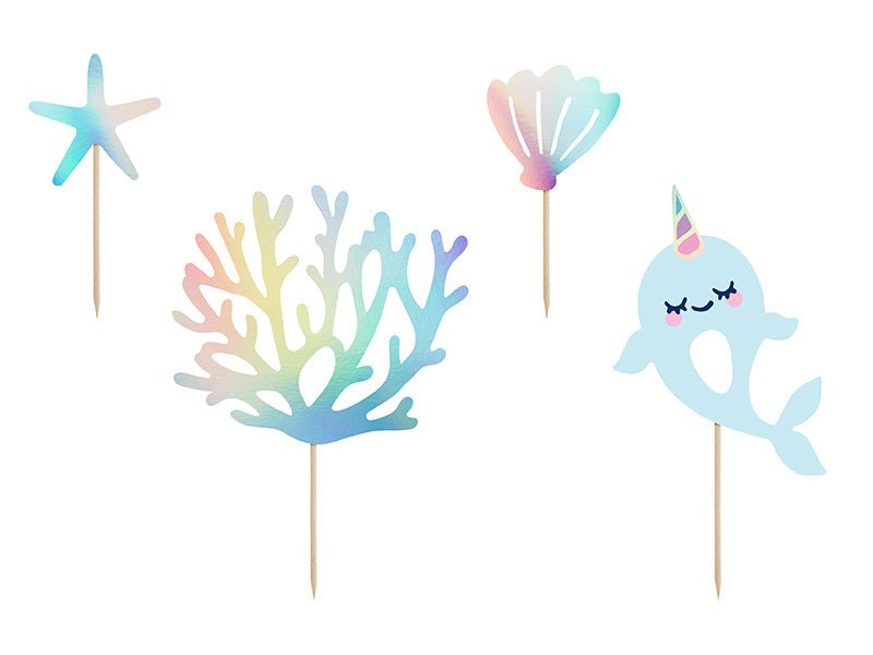 Caketopper Zeedieren 15,5cm 4st van Partydeco koop je bij Partywinkel