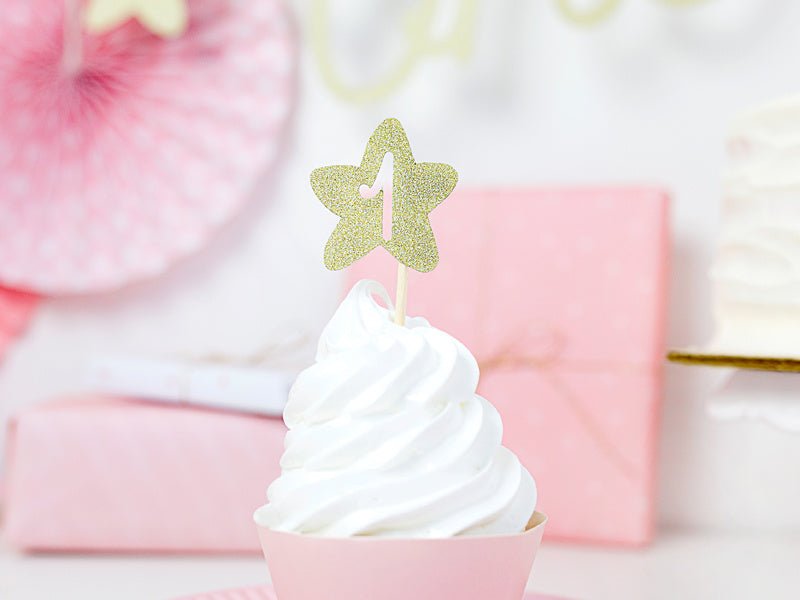 Caketoppers 1 Jaar Goud 6st van Partydeco koop je bij Partywinkel