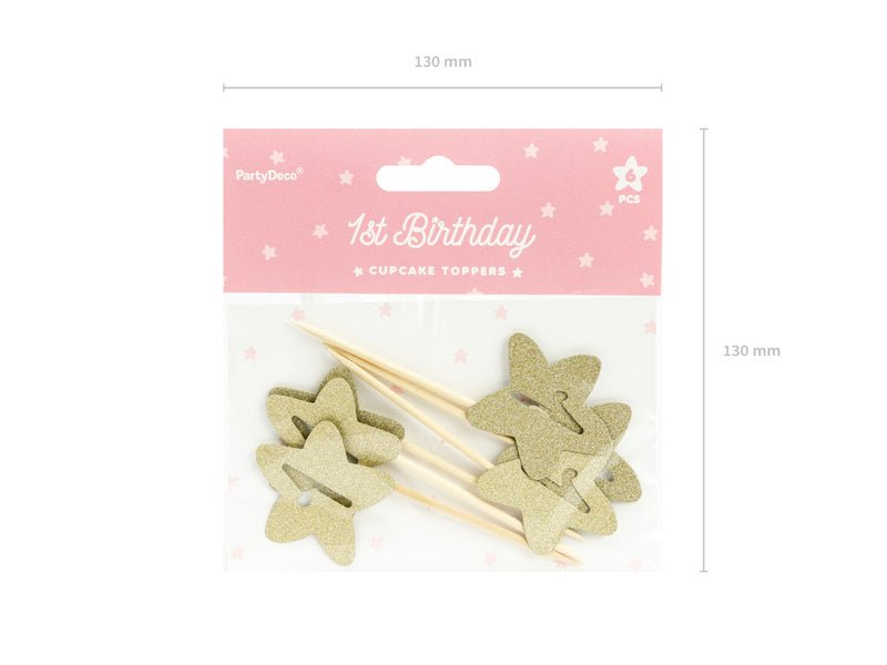 Caketoppers 1 Jaar Goud 6st van Partydeco koop je bij Partywinkel
