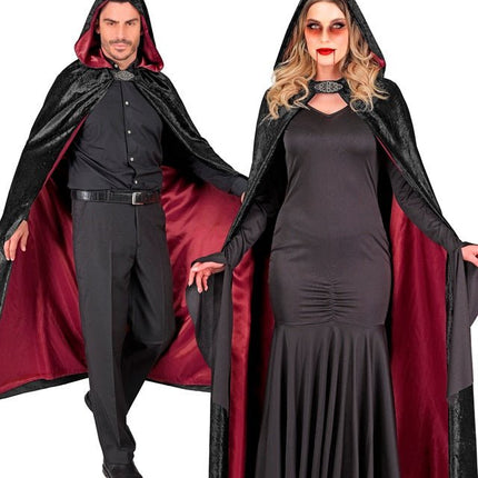 Cape met Kap Zwart Rood Fluweel Met rode Binnenvoering 140cm van Widmann koop je bij Partywinkel