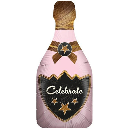 Champagne Fles Helium Ballon Roze Celebrate Leeg 90cm van VDV Benefit koop je bij Partywinkel