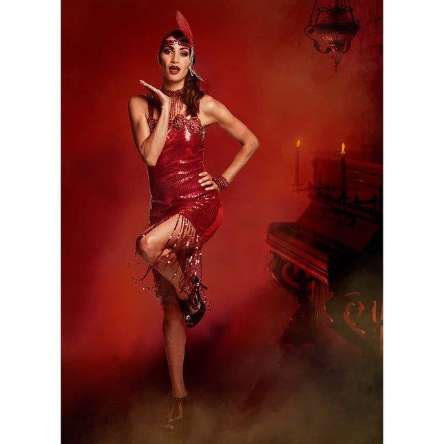 Charleston Jurk Rood Dames Glitter van Boland koop je bij Partywinkel