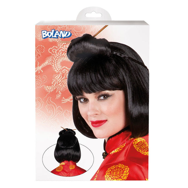 Chinese Pruik Dames met Stokjes van Boland koop je bij Partywinkel