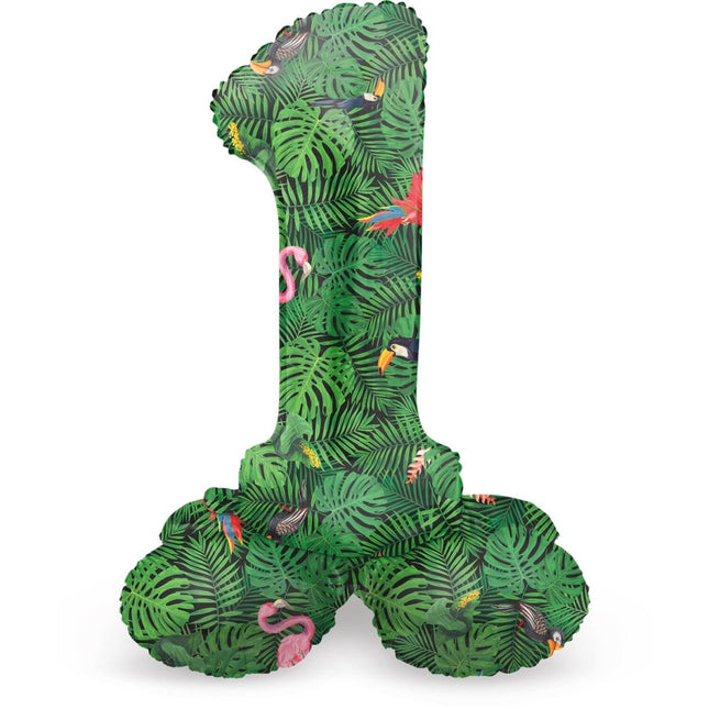 Cijfer Ballon 1 Jaar Jungle Met Standaard Leeg 72cm van Folat koop je bij Partywinkel