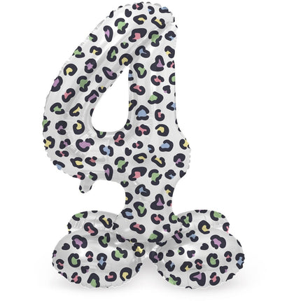 Cijfer Ballon 4 Jaar Panter Met Standaard Leeg 41cm van Folat koop je bij Partywinkel
