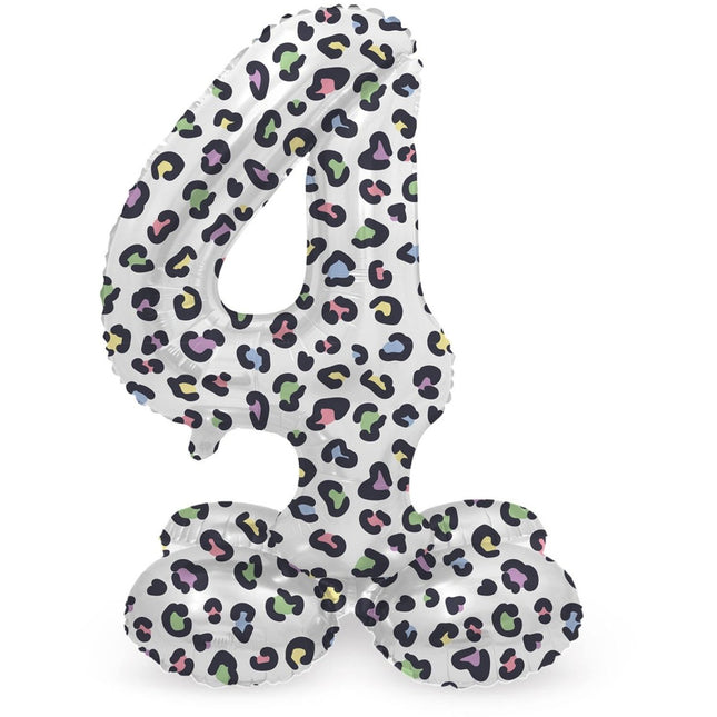Cijfer Ballon 4 Jaar Panter Met Standaard Leeg 41cm van Folat koop je bij Partywinkel