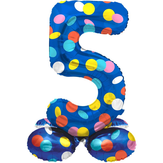 Cijfer Ballon 5 Jaar Stippen Met Standaard Leeg 72cm van Folat koop je bij Partywinkel