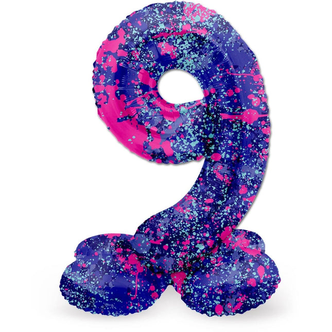 Cijfer Ballon 9 Jaar Spetters Met Standaard Leeg 72cm van Folat koop je bij Partywinkel