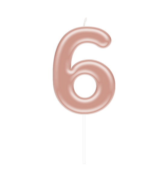 Cijfer Kaars 6 Rose Goud van Paper Dreams koop je bij Partywinkel