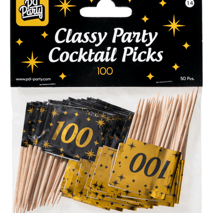 Cocktailprikkers 100 Jaar 6,5cm 50st van Paper Dreams koop je bij Partywinkel