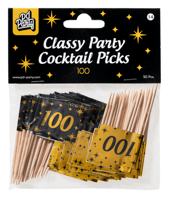 Cocktailprikkers 100 Jaar 6,5cm 50st van Paper Dreams koop je bij Partywinkel