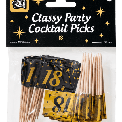 Cocktailprikkers 18 Jaar 6,5cm 50st van Paper Dreams koop je bij Partywinkel