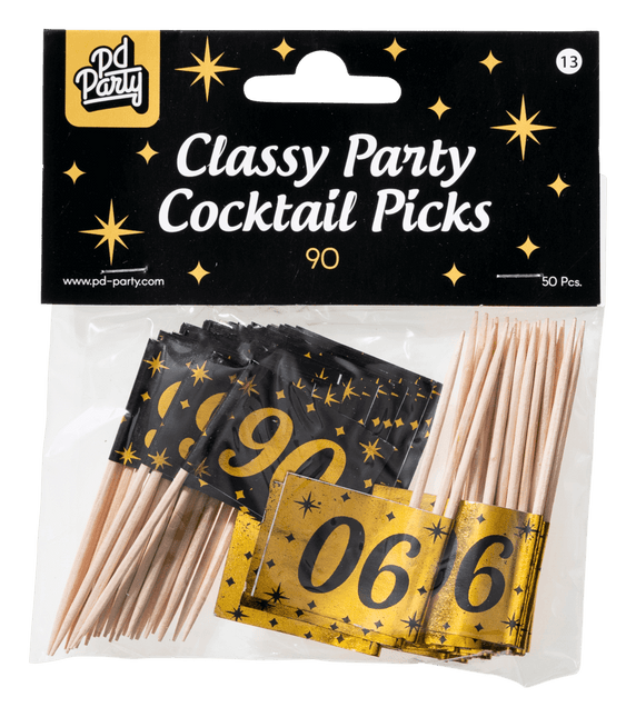 Cocktailprikkers 90 Jaar 6,5cm 50st van Paper Dreams koop je bij Partywinkel