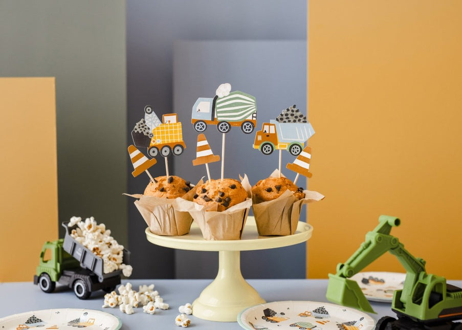 Cocktailprikkers Bouwvoertuigen 6st van Partydeco koop je bij Partywinkel