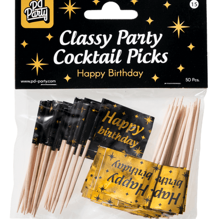 Cocktailprikkers Happy Birthday 6,5cm 50st van Paper Dreams koop je bij Partywinkel